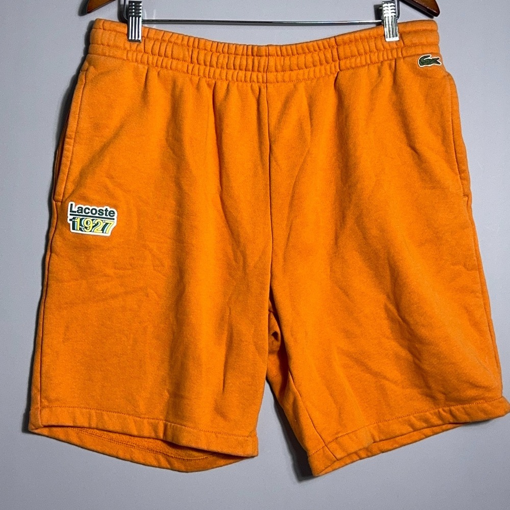 Lacoste Fleece Shorts Mens Size Large Logo Orange Tennis Regular Fit